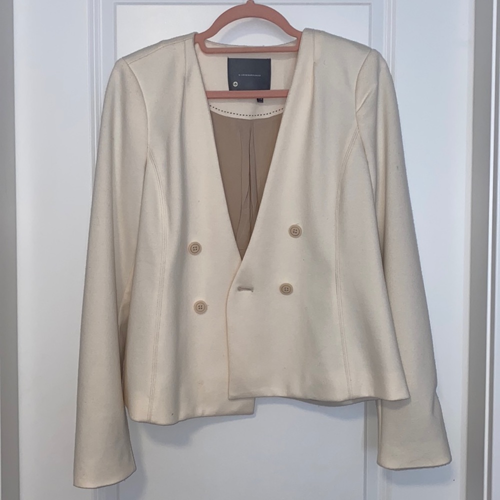 White/cream Anthropologie blazer with shoulder pads